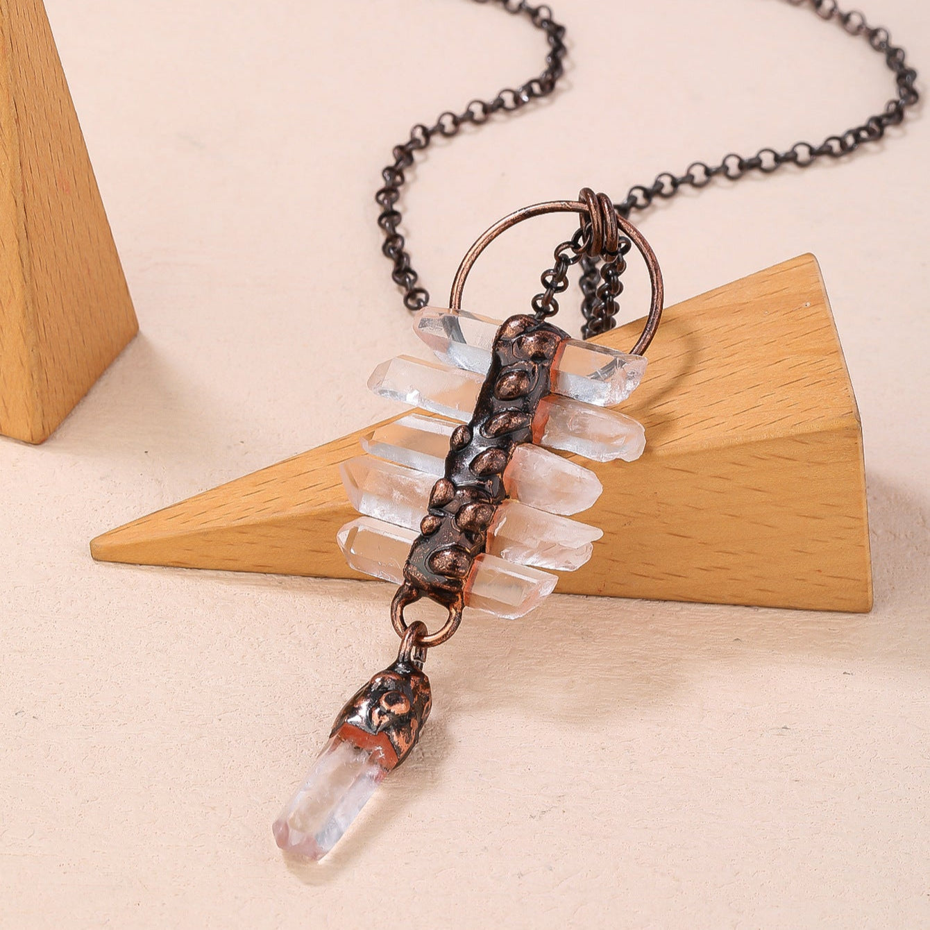 Natural White Crystal Hexagonal Pillar Punk Necklace