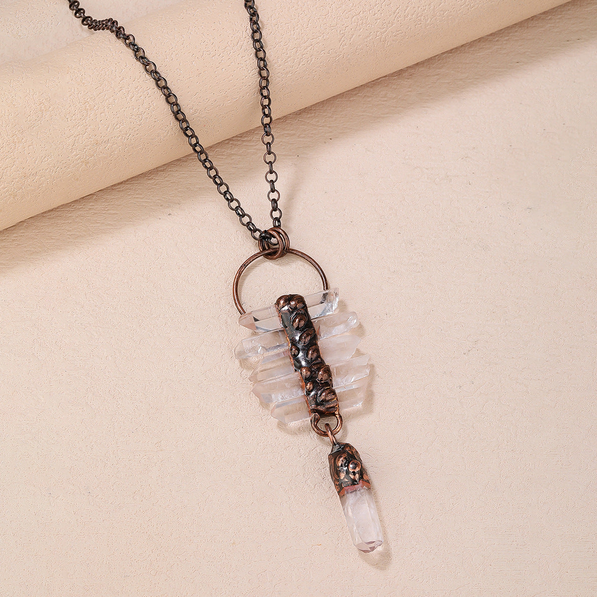 Natural White Crystal Hexagonal Pillar Punk Necklace