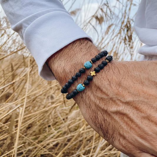 Black Gallstone Cross Bracelet