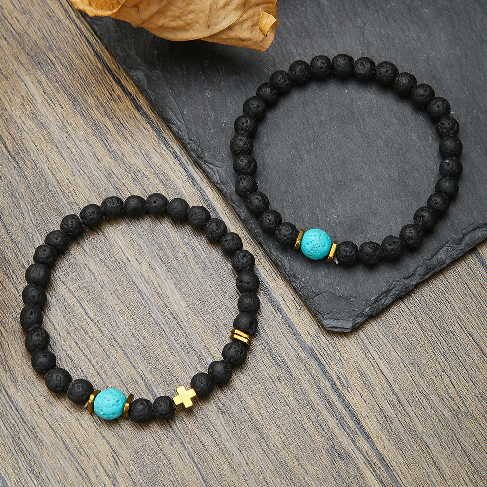 Black Gallstone Cross Bracelet