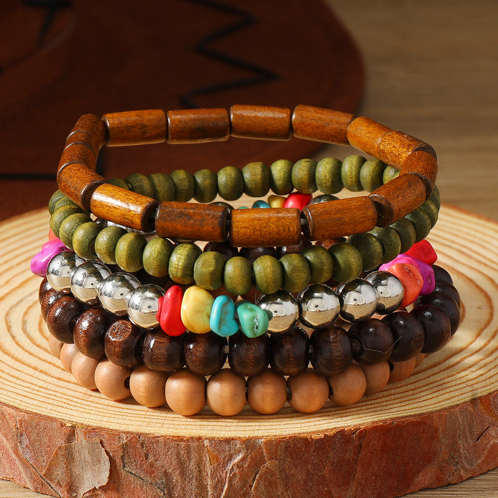 Colourful Crushed Stone Wooden Bead Bracelet