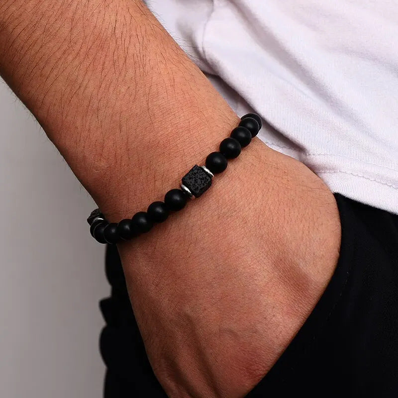 Black Obsidian Square Volcanic Stone Bracelet