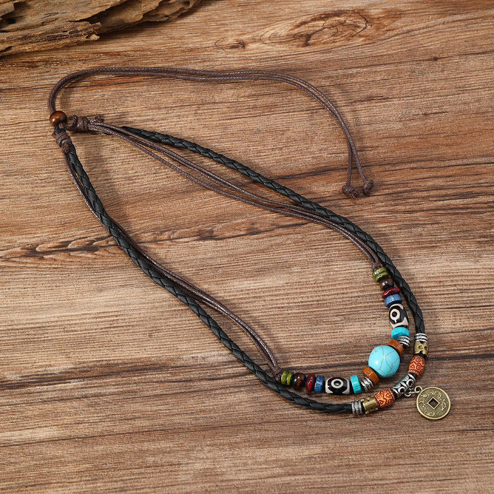 Copper Pendant Turquoise Beaded Necklace