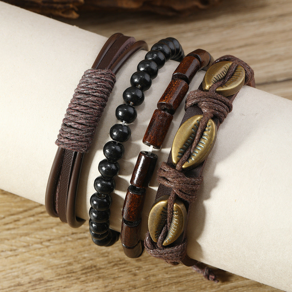 Alloy Shell Multi-layer Beading Wooden Beads