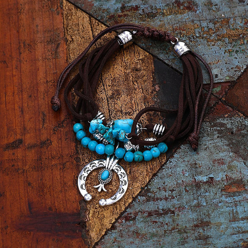 Western Cowboy Turquoise Beaded Leather Bracelet