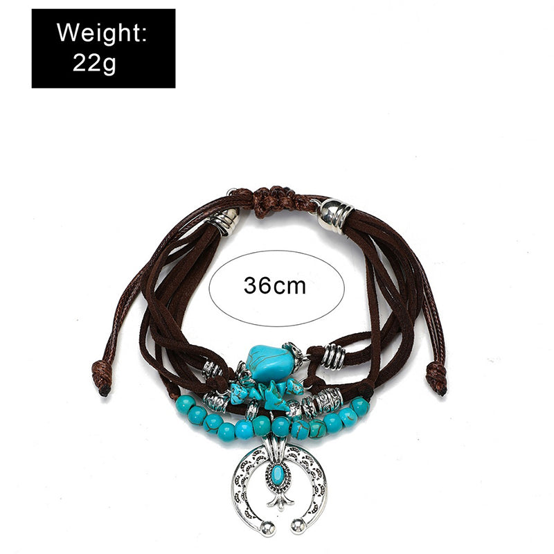 Western Cowboy Turquoise Beaded Leather Bracelet