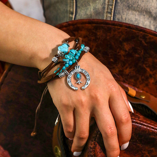 Western Cowboy Turquoise Beaded Leather Bracelet