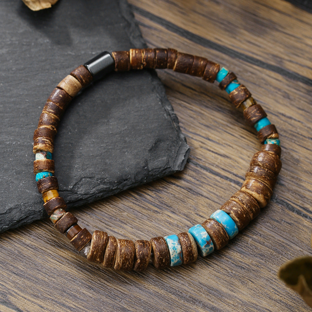 Turquoise Wooden Bead Stretch Bracelet