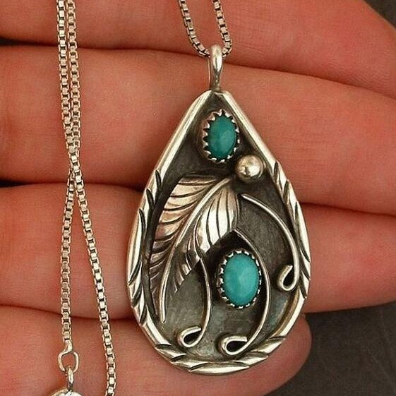 Turquoise Vintage Feather Necklace