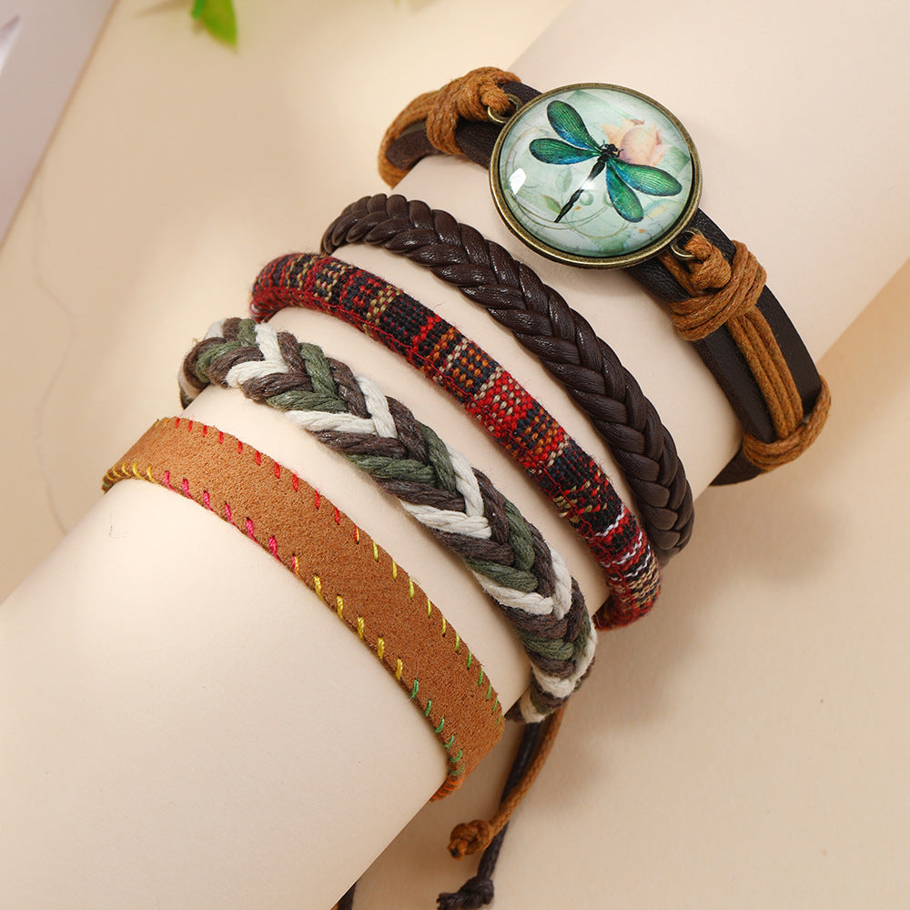 Little Dragonfly Multi-Layer Leather Cord Hand-Woven Bracelet