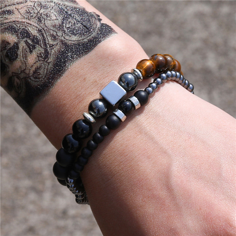 Black Frosted Tiger Eye 4mm Black Ironstone Wear Square Stretch Bracelet