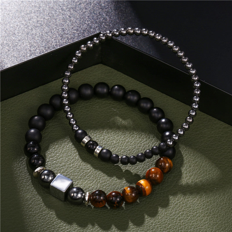 Black Frosted Tiger Eye 4mm Black Ironstone Wear Square Stretch Bracelet